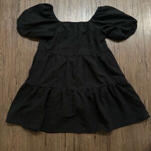 Black Puff Sleeve Tiered Dress
